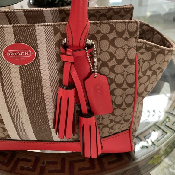 COACH SIGNATURE CANDACE STRIPE SATCHEL BAG!🧡🤎 - Picture 3 of 11